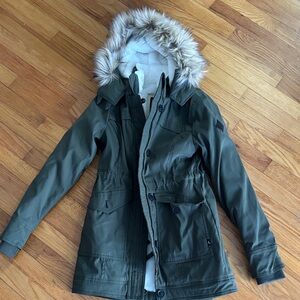 Hollister Olive Jacket with Faux Fur Hood